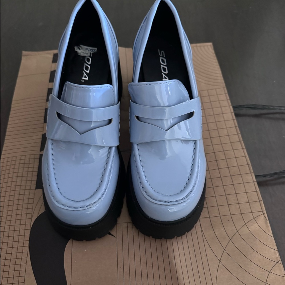 Soda Sky Blue Patent Loafers